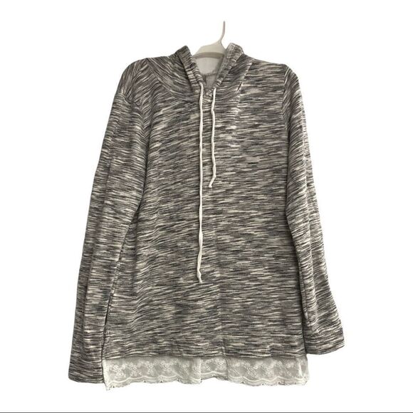 NEW DIRECTIONS WEEKEND, Women’s Hooded Sweatshirt, Sz M, lace, gray&white - Picture 1 of 10